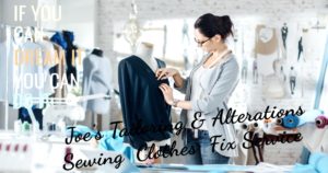 Tailor at Joe’s Organic Dry Cleaners in Westbury NY performing clothing alterations and repairs