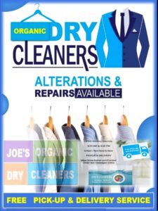 Joe’s Organic Dry Cleaners storefront in Westbury offering eco-friendly garment care