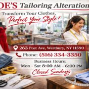 Tailor adjusting clothing in Westbury alteration shop