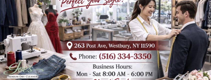 Expert tailoring alterations and custom garment fitting at Joe’s Organic Dry Cleaners in Westbury NY