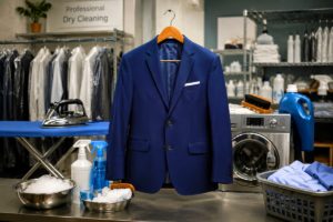Freshly cleaned blazer at Joe’s Organic Dry Cleaners in Westbury NY